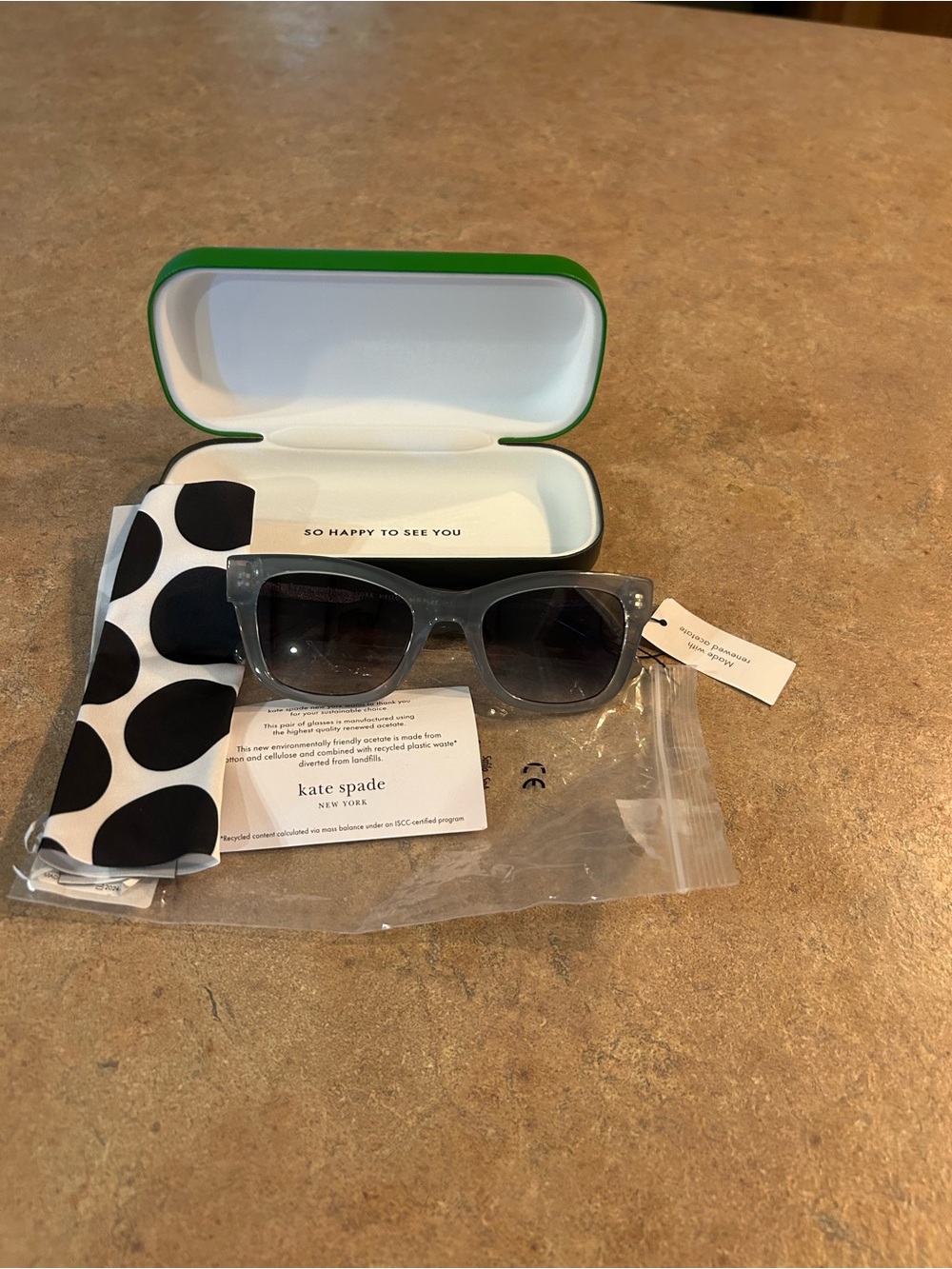 kate spade Gray Translucent Square Sunglasses with Black Lenses